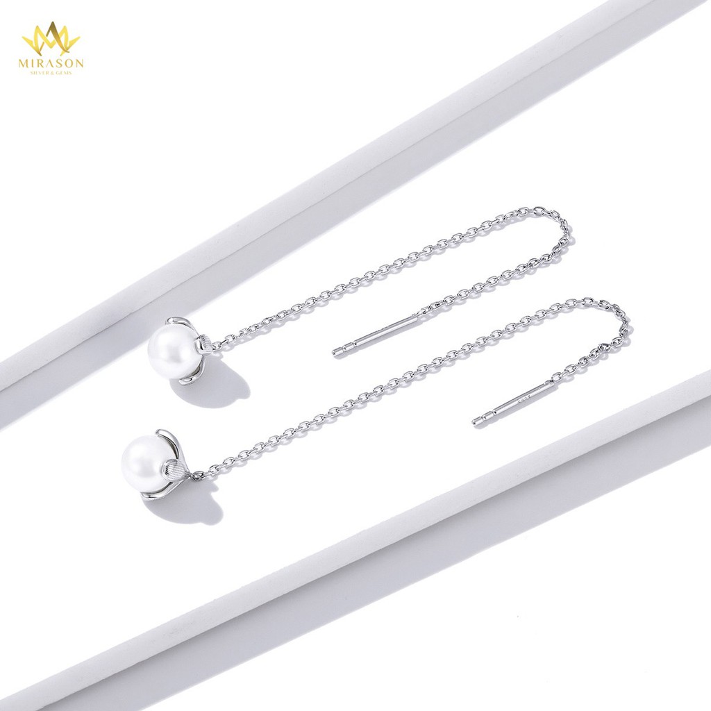 Khuyên Tai Bạc Nữ MIRASON Sợi Dài Nụ Hoa Hạt Ngọc Trai Nhân Tạo MBT163 -  Bông Tai Nữ Bạc 925 Cao Cấp