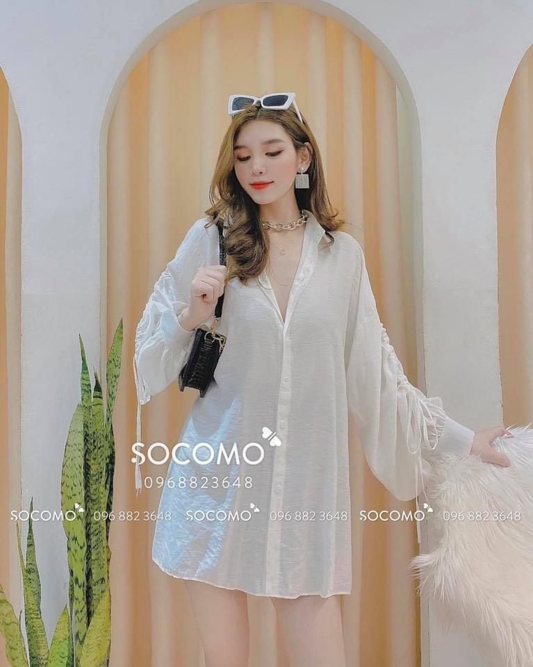 Áo sơ mi đũi rút dây tay fom thụng hàng đẹp