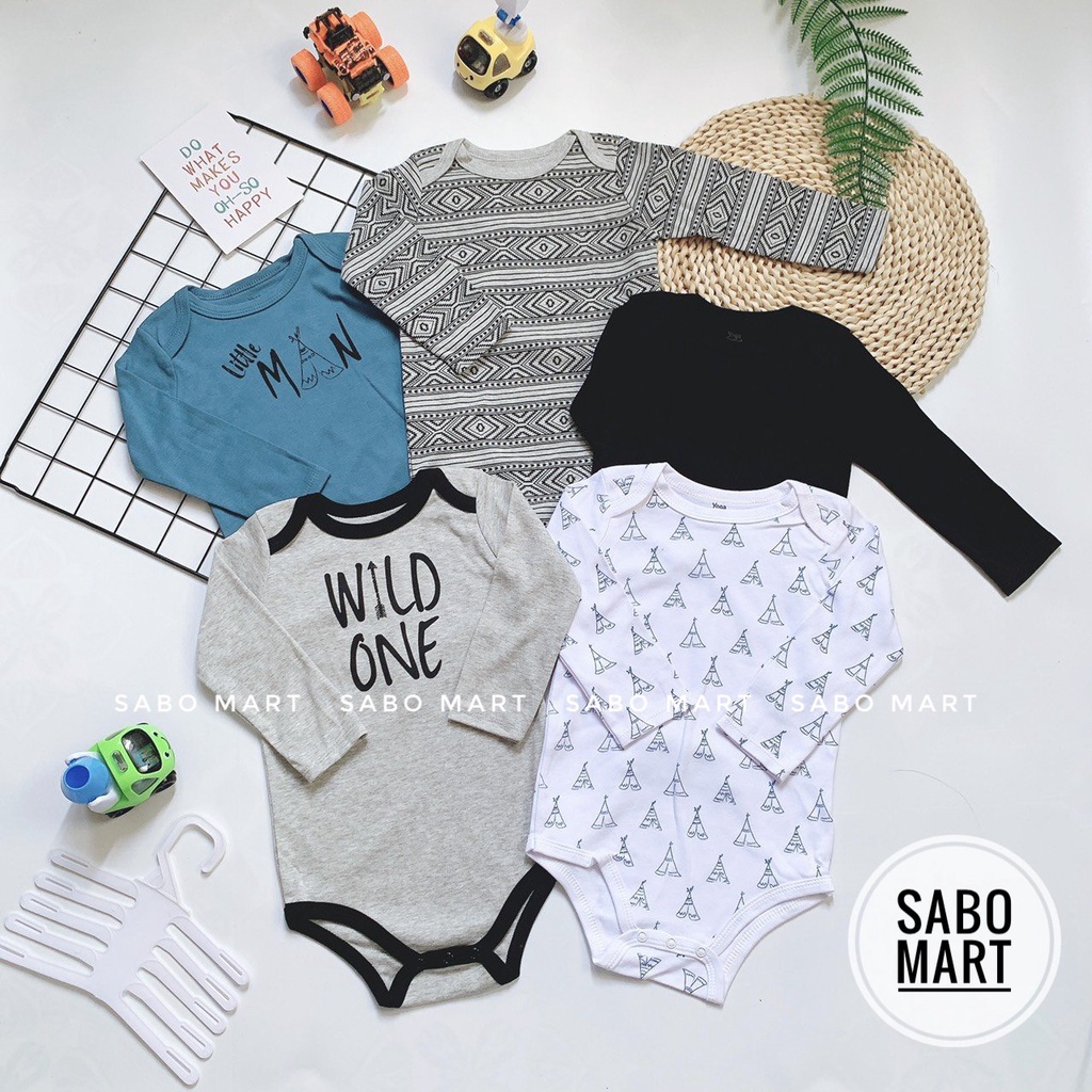 SET 5 Body Chip Bodysuit TAY DÀI Cho Bé Trai Bé Gái 0-24m Kèm Móc SABOMART