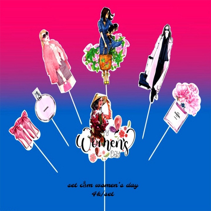 đồ trang trí bánh kem bánh sinh nhật  [FREESHIP❤️] set cắm women's day