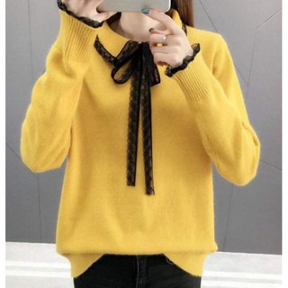 Áo len có cổ buộc nơ