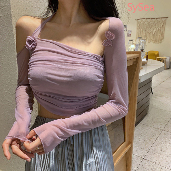 Áo kiểu tay dài phối lưới thời trang mùa hè quyến rũ dành cho nữ