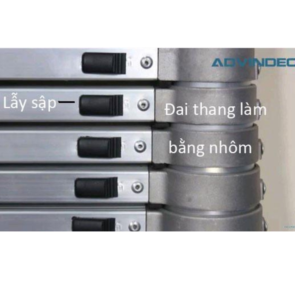 Thang nhôm rút gọn đơn 4.8m ADVINDEQ ADT214F, đai khớp nhôm chắc chắn, chân cao su chống trượt, Bảo hành 2 năm