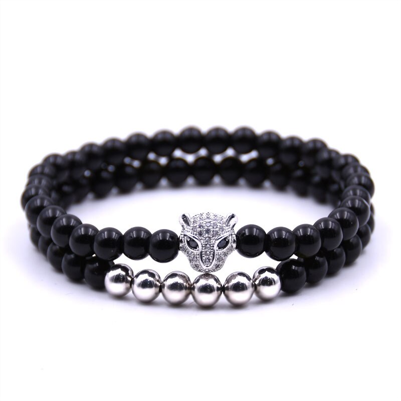 Mới set 2 Vòng Tay Chuỗi Hạt Mặt Hình Đầu Báo Thời Trang Cho Nam Và Nữ