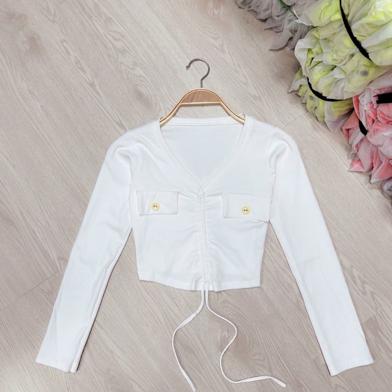 Áo rút ngực tay dài phối túi mới siêu chuẩn dáng