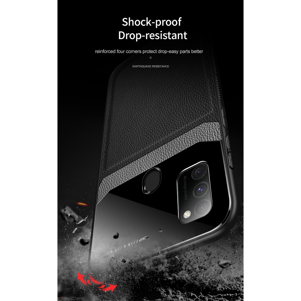 Ốp điện thoại da TPU phối hybrid mặt kính cường lực chống sốc thích hợp cho Samsung Galaxy M30s/M21