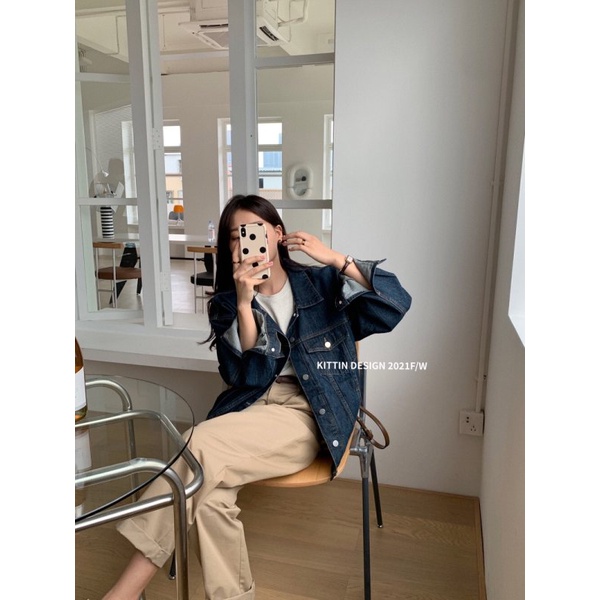 Xiaozhainv Áo Khoác Denim Tay Dài Dáng Rộng Phong Cách Retro Hàn Quốc Dành Cho Nữ | BigBuy360 - bigbuy360.vn