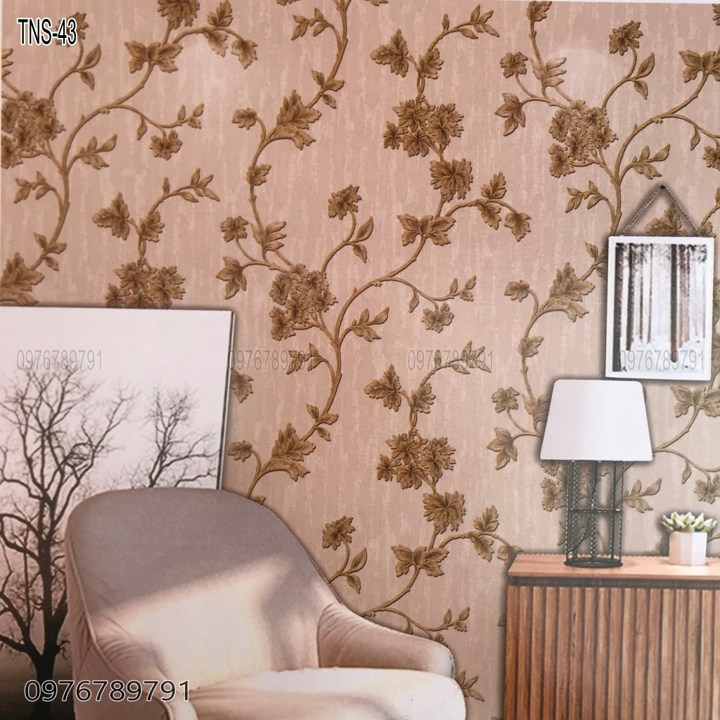 Giấy Dán Tường Vintage Hoa Dây Leo 3D Cho Phòng Ngủ, Phòng Khách, Lụa Không Keo, Khổ 10m x 53 cm, Nhiều Màu Lựa Chọn