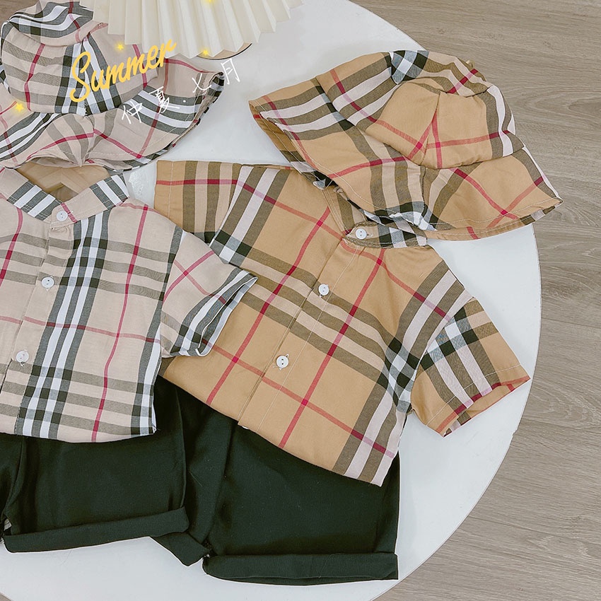 Bộ Quần Áo Trẻ Em Cộc Tay BBR TẶNG MŨ Vải Coton Sang Chảnh Cho Bé Trai - Bé Gái Từ 7-19kg