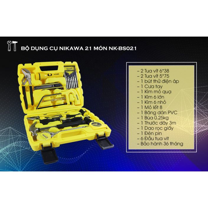 Bộ dụng cụ 21 món Nikawa NK-BS021 - Hàng chính hãng, bảo hành 36 tháng