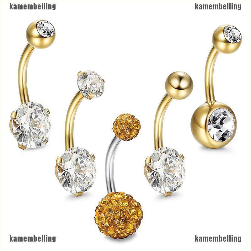 Bộ 5 Khuyên Rốn Bằng Thép Không Gỉ Đính Pha Lê