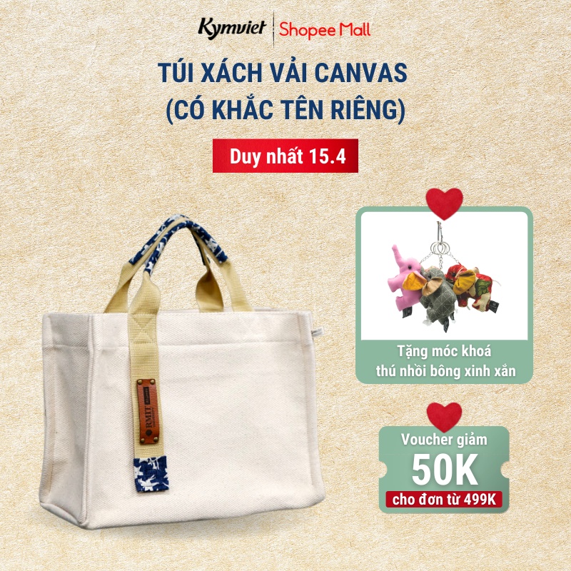 Túi Xách Vải Canvas Thường, Khắc Tên Riêng Kymviet Đựng Đồ Đa Năng, Thiết Kế Thời Trang 100% Handmade