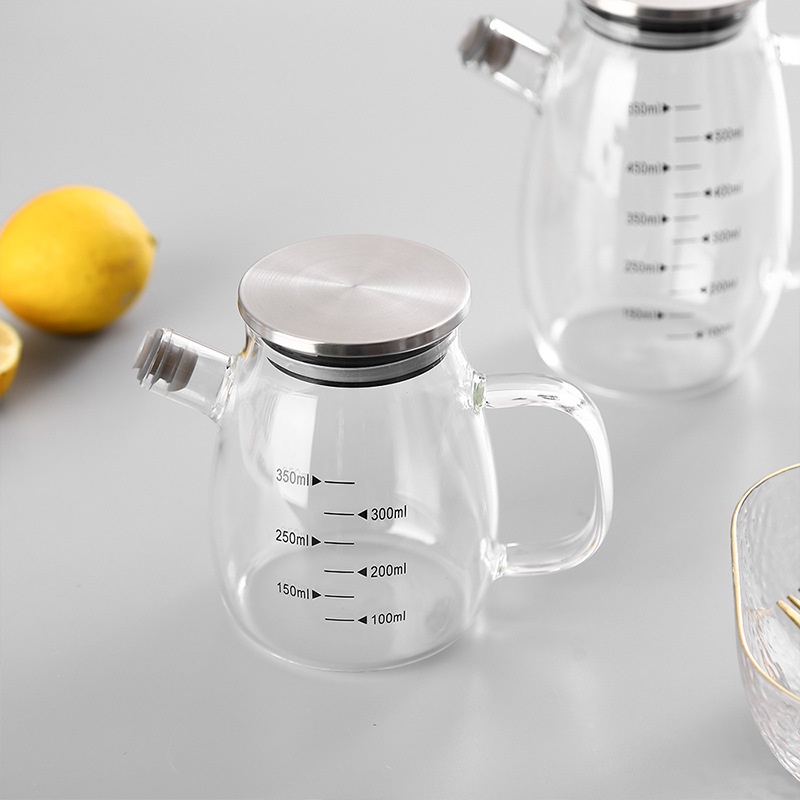SALE Chai lọ bình nắp inox trắng 304 đựng dầu ăn, nước tương, nước mắm thủy tinh chia vạch chịu nhiệt độ cao 350ml