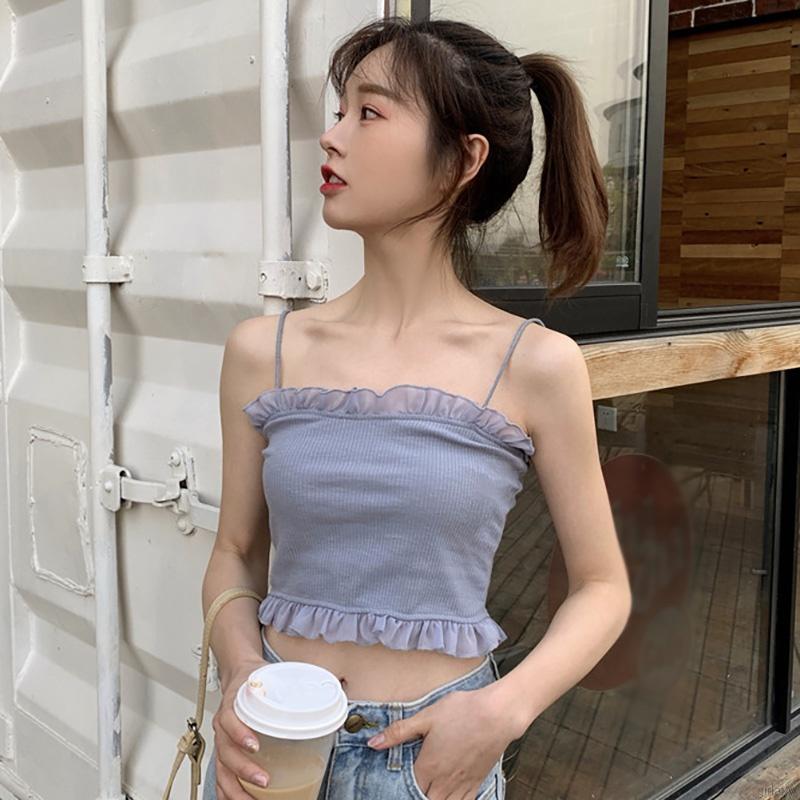 Áo Hai Dây Dáng Ôm Phối Bèo Xinh Xắn Kiểu Hàn Quốc