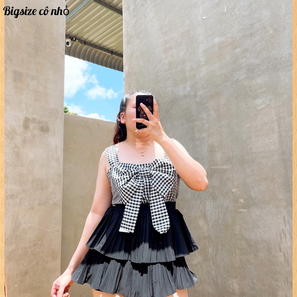 Áo Sơ Mi Kiểu Bigsize Bánh Bèo 2 Dây Cột Nơ Trước Ngực Lên Phom Xinh Dễ Thương Mã Ak5