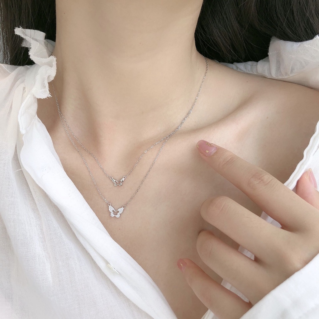 Dây Chuyền Hai Lớp Mặt Hình Bươm Bướm Dát Đá Zircon Thanh Lịch Sang Trọng Hợp Thời Trang Cho Nữ