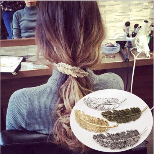 Fashion Women Leaf Feather Hair Clip Bobby Pin Hair Accessories