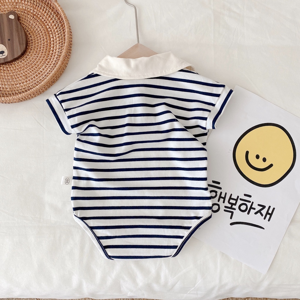 Áo Liền Quần Tay Ngắn In Hình Mặt Cười Dành Cho Bé Trai &amp; Gái Sơ Sinh