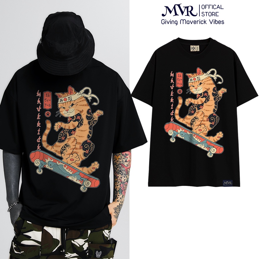 Áo thun unisex đẹp form rộng tay lỡ mèo nhật lướt ván phong cách đường phố ngầu MVR size rộng phôm Hàn Quốc TT1420