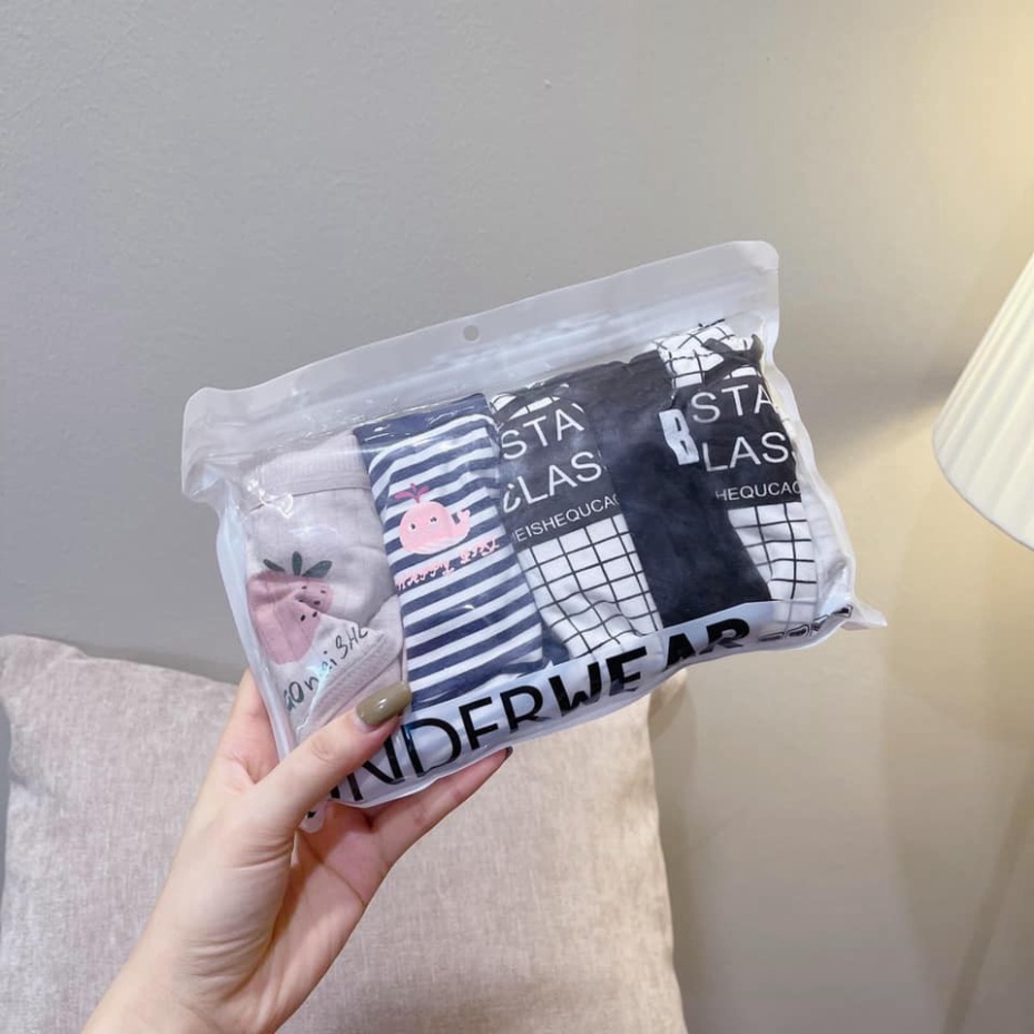 Set 5 quần chip nữ hình ngộ nghĩnh - Quần lót nữ hình siêu cute, chất hàn mền mát, túi zip, gửi set ngẫu nhiên