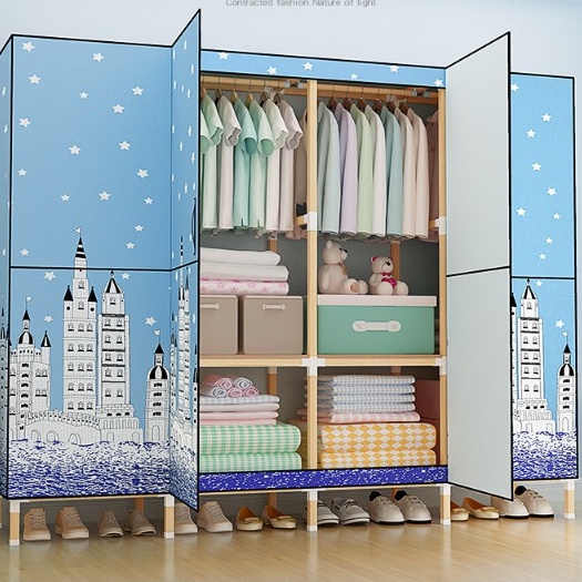 Tủ vải khung gỗ 4 buồng vải dệt có thể giặt