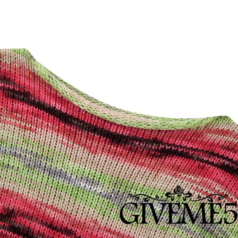 Áo sweater dệt kim tay dài cổ tròn màu sắc cầu vồng thời trang mùa thu cho nữ