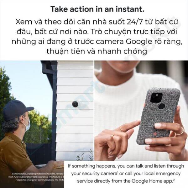 Google Nest Cam Outdoor Battery (Pin) HD 1080p - Camera an ninh ngoài trời, chống chịu thời tiết tốt