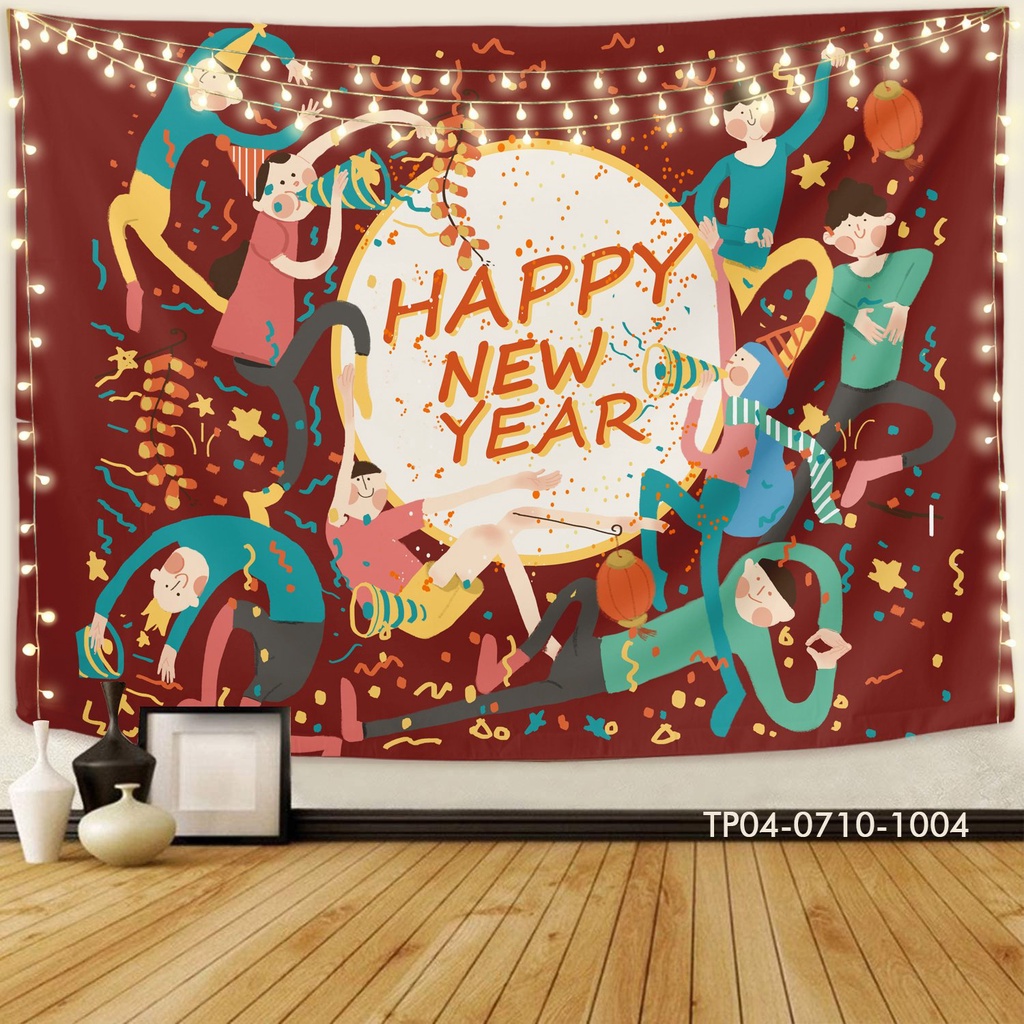 Tranh vải treo tường trang trí TẾT, HAPPY NEW YEAR, DECORD phòng khách, phòng ngủ, showrom TẶNG móc treo + miếng dán