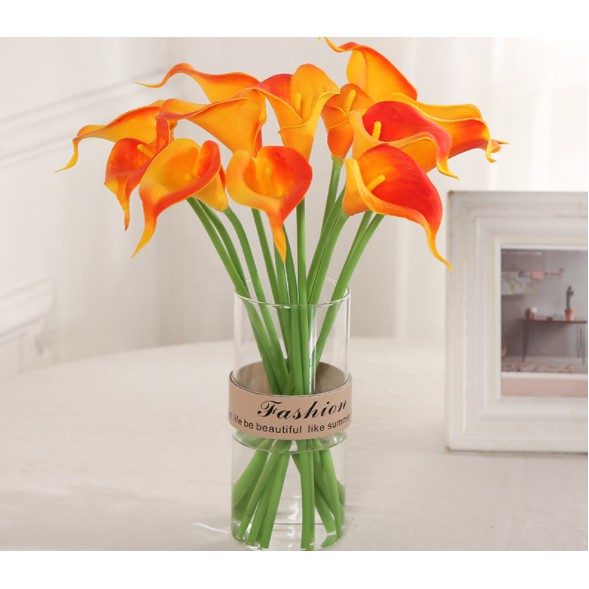 Hoa giả- hoa rum calla lily cao su mini  cao cấp cành dài 34 cm siêu đẹp