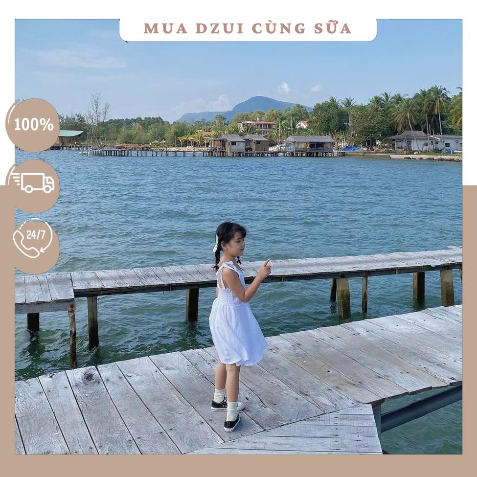 Đầm / váy 2 dây cổ tim có cột dây màu trắng, đen   - hàng thiết kế mẹ & bé  d-84