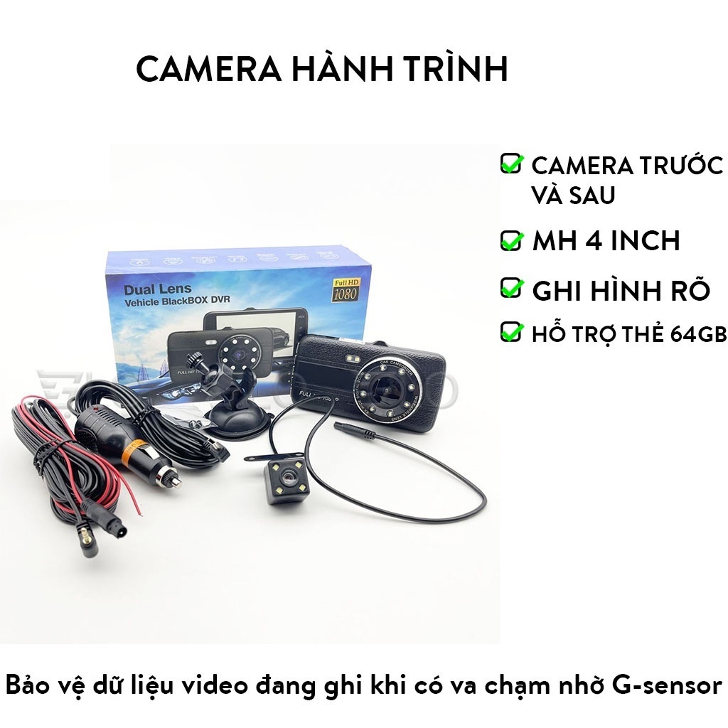 Camera Hành Trình Ô tô trước sau full HD Siêu Nét tích hợp 8 Đèn LED