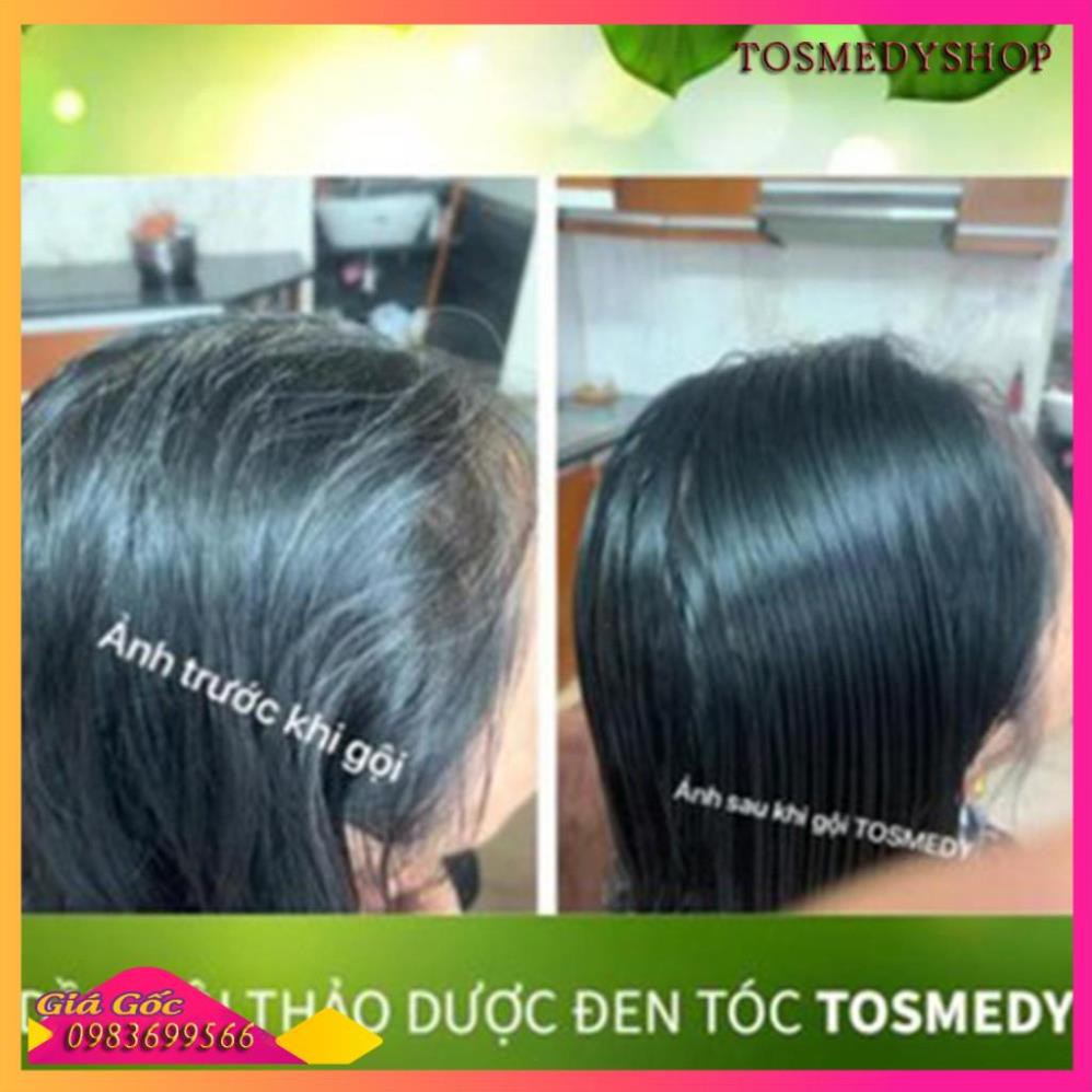 Dầu Gội Thảo Dược Đen Tóc TOSMEDY _Dầu gội nhuộm phủ bạc_1 Hộp 2 gói_Gội Là Đen ngay lần đầu tiên [FreeShip]