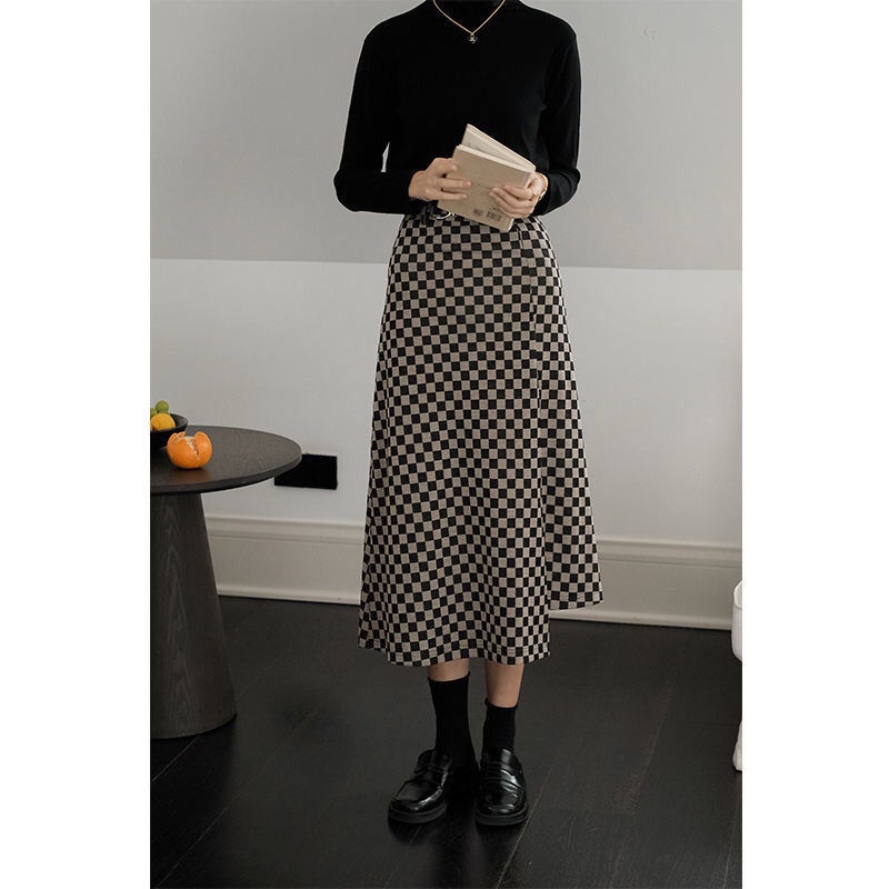 Chân Váy Chữ A Lưng Cao Họa Tiết Sọc Caro Phong Cách Hàn Quốc Thời Trang Cho Nữ