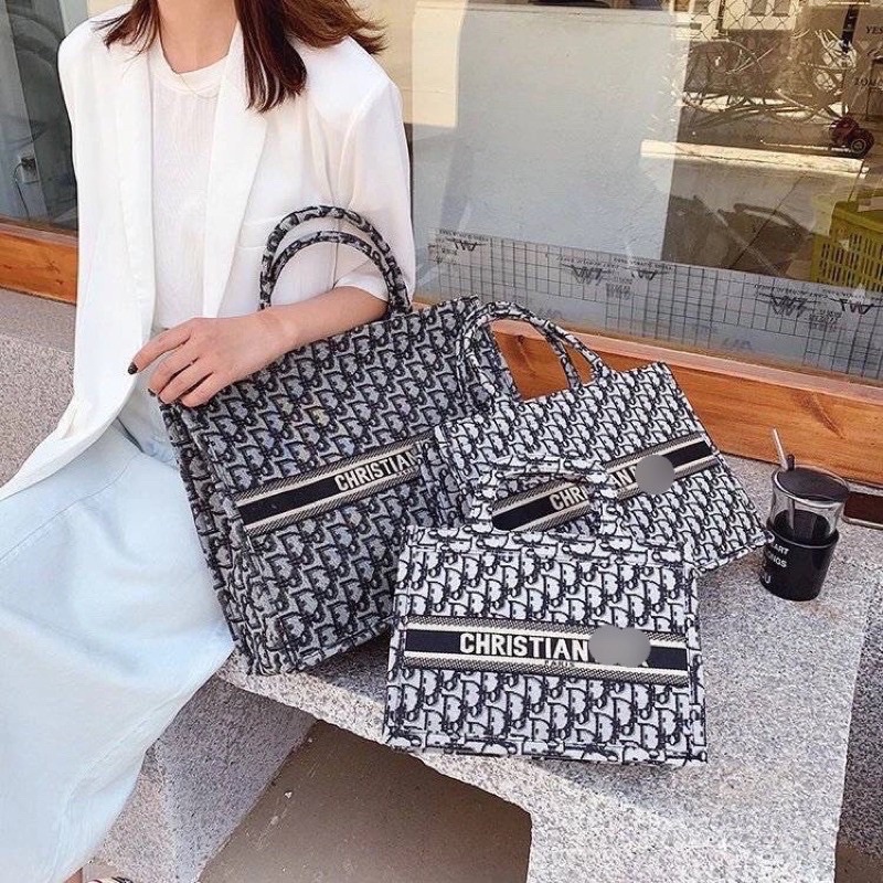 Túi Hoạ Tiết Phối Kẻ Size 22cm&amp; 36cm&amp; 40cm Du Lịch Cực Sang