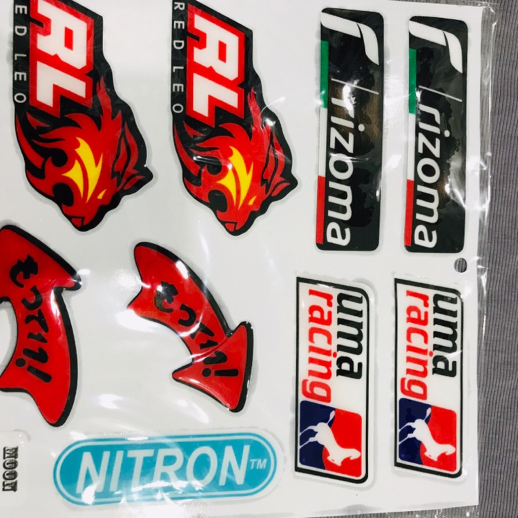 Tấm tem nổi nhiều logo rizoma uma racing redleo light nitron dán xe máy nón bảo hiểm sắc nét