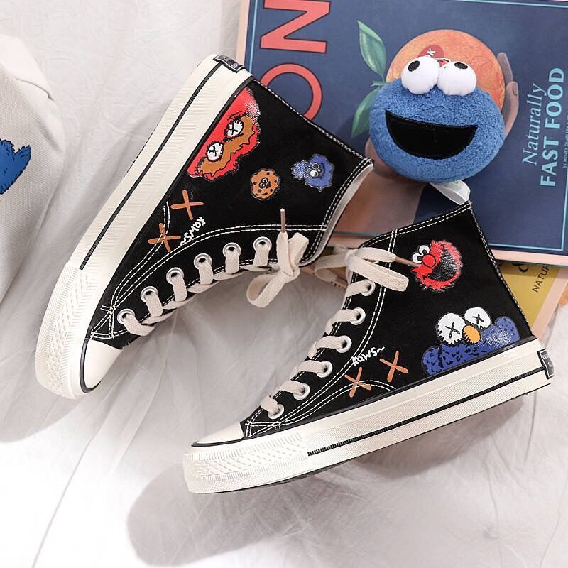 FGN Converse Sesame Street giày vải cao cổ nữ phiên bản hàn quốc ulzzang thủy triều graffiti wild ins sneakers nữ