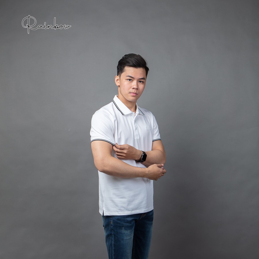 Áo polo nam cao cấp chính hãng Rainbow PO002 - Trắng phối sọc viền | BigBuy360 - bigbuy360.vn
