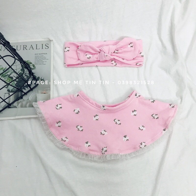 set yếm cổ tròn + turban cho bé (1-3y)