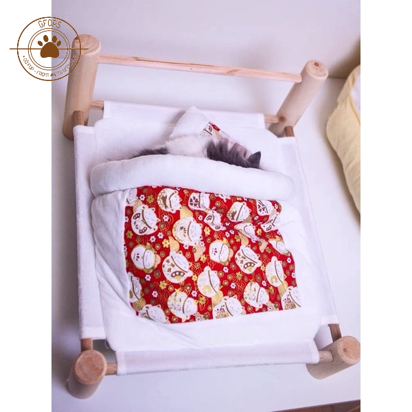 Ổ nằm đệm cho mèo size lớn hình chiếc giường ngủ kèm bóng chơi giảm stress - 4pets official
