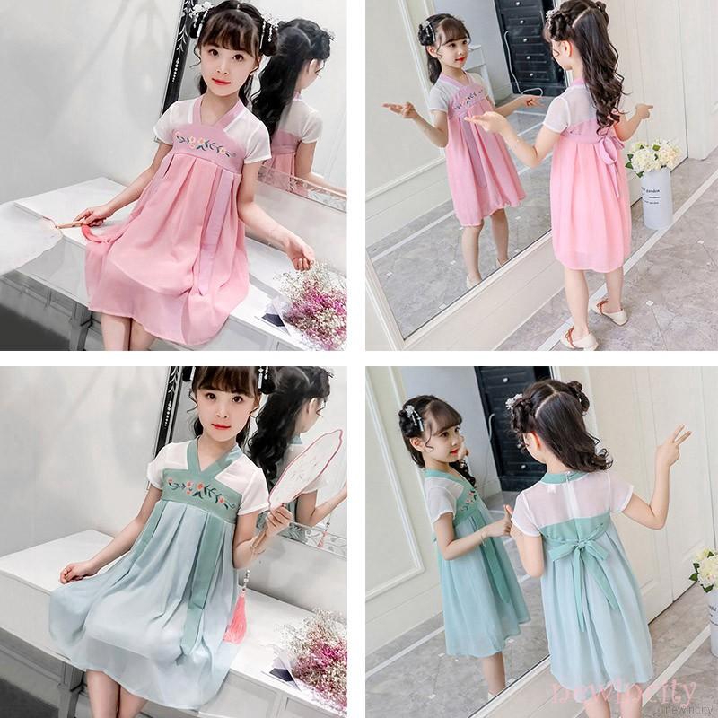 Đầm bé gái thêu hoa cổ xưa phong cách Trung Hoa