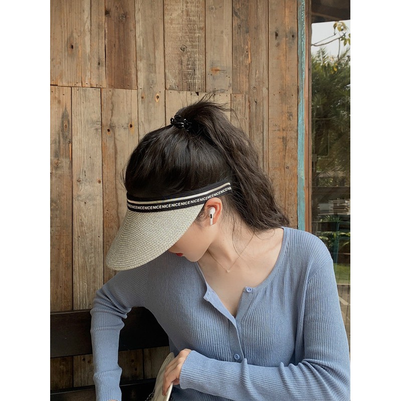 Mũ Cói Hở Chóp Chống Tia Cực Tím Thời Trang Đi Biển Mùa Hè Cho Nữ