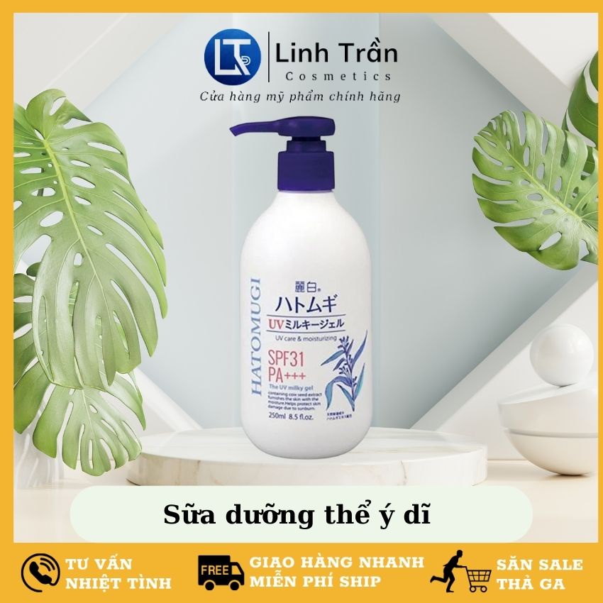 Sữa dưỡng thể hatomugi, dưỡng thể trắng da, chống nắng dưỡng ẩm hạt ý dĩ Naturie Nhật Bản