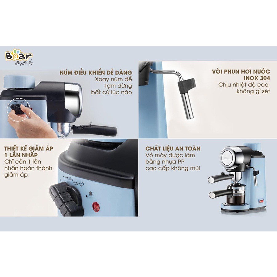 Máy pha cà phê Espresso, capuchino Bear CF-B02V1- Hàng chính hãng, đa chức năng- BH 12 tháng!