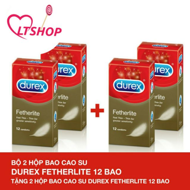 Bộ 2 Bao Cao Su Durex Fetherlite 12 bao/hộp + Tặng 2 hộp cùng loại