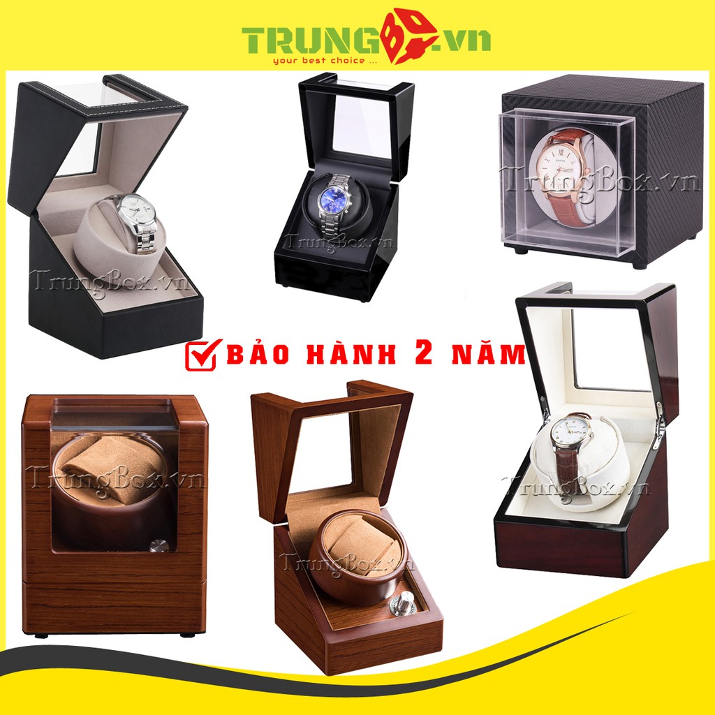 Hộp Xoay Đồng Hồ Cơ 1 Xoay Vỏ Da &amp; Vỏ Gỗ [Bảo Hành 2 Năm]