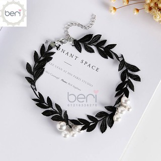 Dây chuyền choker ren chiếc lá BERI (Đen) - DC005