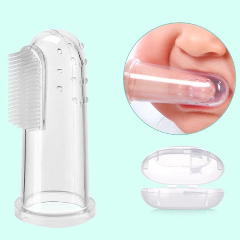 Rơ lưỡi silicon, bàn chải xỏ ngón silicon siêu mềm cho bé - Rơ lưỡi có hộp đựng giữ vệ sinh