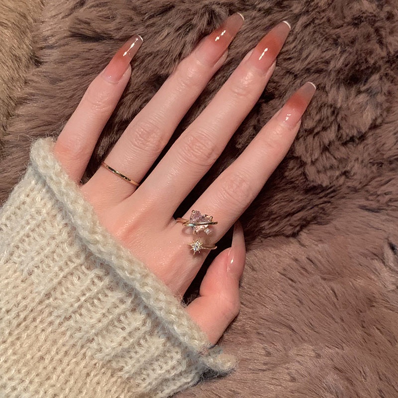 Nhẫn Hở Hình Trái Tim Đính Ngọc Trai Màu Hồng Phong Cách Hàn Quốc