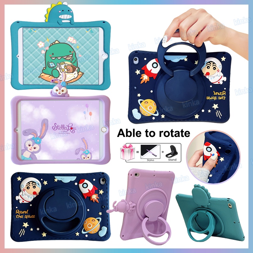 Chân đế xoay 360 độ Trẻ em Dây buộc an toàn Dễ thương Phim hoạt hình dễ thương Phi hành gia Phi hành gia Dinosaur Thỏ Crayon Máy tính bảng Chống va đập Vỏ bảo vệ Vỏ bảo vệ cho ipad mini air pro 1 2 3 4 5 6 7 8 9 9,7 10,2 10,5 10.9 11 2017 2018 2019 2020