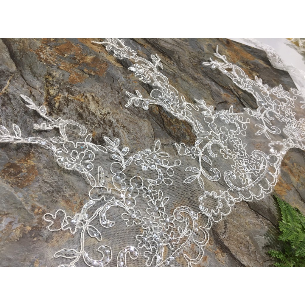 Ren chân đính kim sa cao cấp RC170735 bản 28cm dùng may váy đầm, váy cưới, làm đồ decor trang trí, đồ lót, váy ngủ...